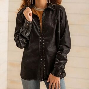 Sterling & StitchTop Med Sheer Metallic Studded Zip Jacket Edgy Cowgirl Rodeo
